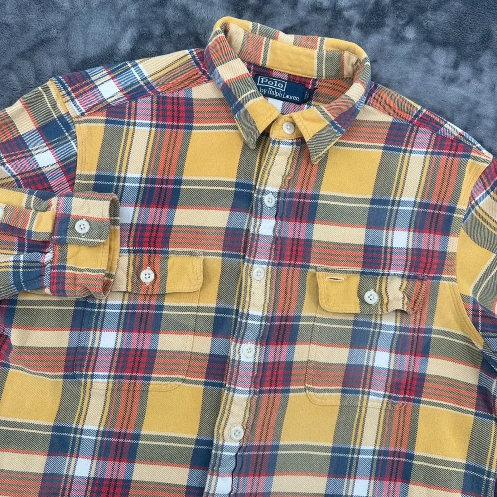 Ralph Lauren Mens XL Plaid Flannel Double Pocket Heavy weight Button Down Shirt